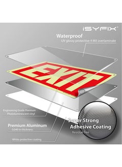 إزيفيكس لافتة خروج مضيئة في الظلام من iSYFIX مصنوعة من الألومنيوم - عبوة واحدة مقاس 10 × 7 بوصات - مضيئة ضوئيًا، مغلفة لمقاومة الأشعة فوق البنفسجية والطقس والبهتان، للاستخدام الداخلي والخارجي للأعمال والمدرسة والمكتب والمستودعات  - Image 3