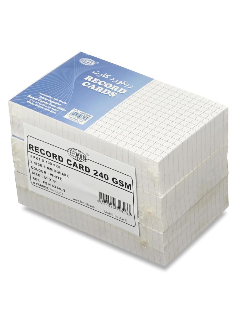 FIS® Ruled Record Cards or Index Cards, Size:5"x3" Inches (127x76mm), Two Sides 5mm Square Lines Ruling, 100 Sheets Per Packet, Packet of 3 Pieces, White Color-FSIC53SQ-3 - Image 4