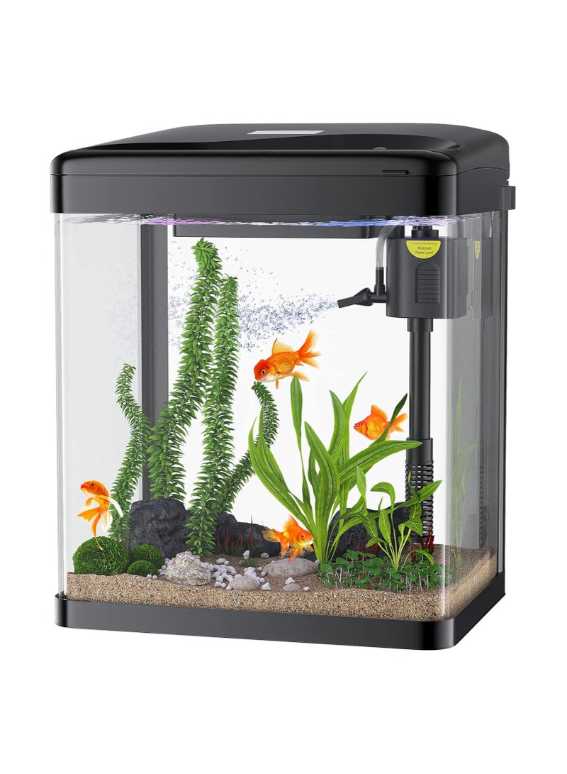 REPTIZOO REPTI ZOO 7L Fish Tank, Glass Aquarium with Air Pump, LED Cool Lights and Filter, Betta Fish Aquarium Starter Kit(black)  - Image 1