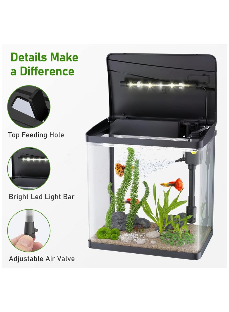 REPTIZOO REPTI ZOO 7L Fish Tank, Glass Aquarium with Air Pump, LED Cool Lights and Filter, Betta Fish Aquarium Starter Kit(black)  - Image 2
