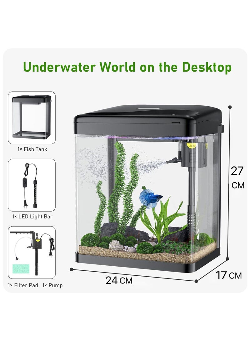 REPTIZOO REPTI ZOO 7L Fish Tank, Glass Aquarium with Air Pump, LED Cool Lights and Filter, Betta Fish Aquarium Starter Kit(black)  - Image 4