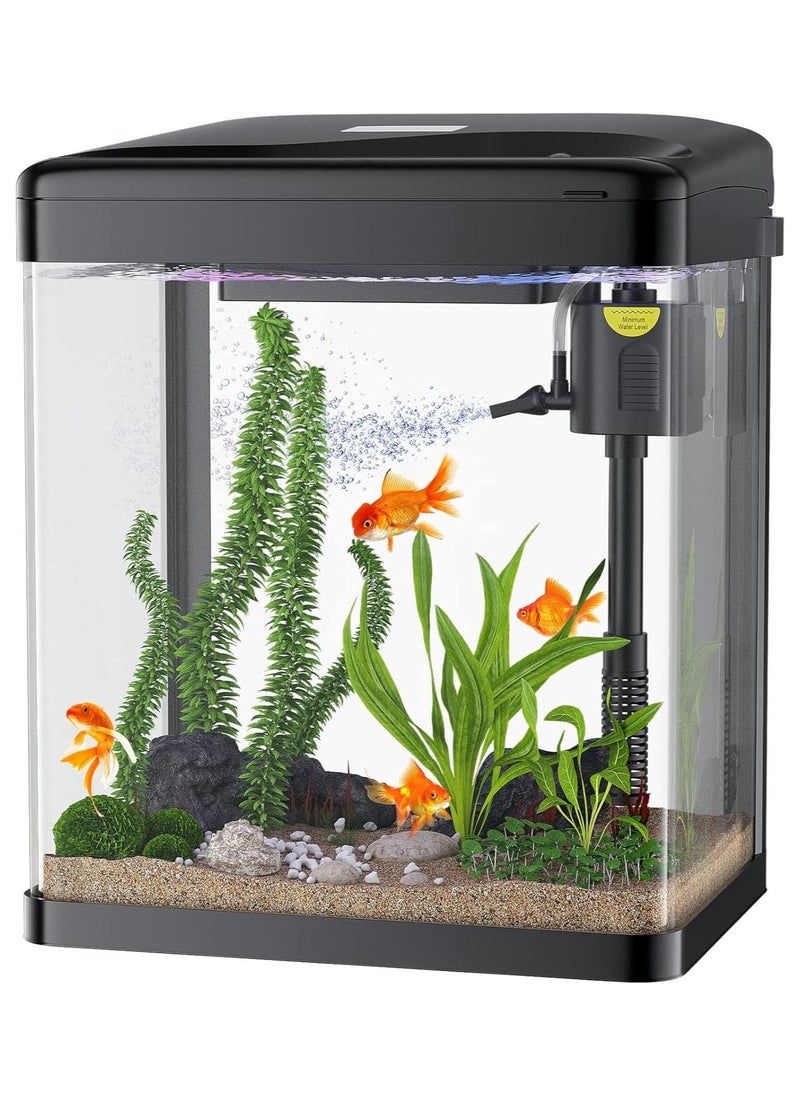 REPTIZOO REPTI ZOO 7L Fish Tank, Glass Aquarium with Air Pump, LED Cool Lights and Filter, Betta Fish Aquarium Starter Kit(black) - Image 1