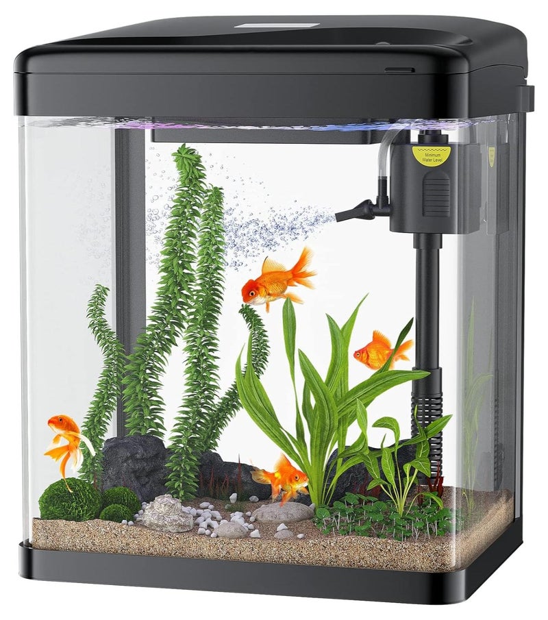 REPTIZOO REPTI ZOO 7L Fish Tank, Glass Aquarium with Air Pump, LED Cool Lights and Filter, Betta Fish Aquarium Starter Kit(black) - Image 1