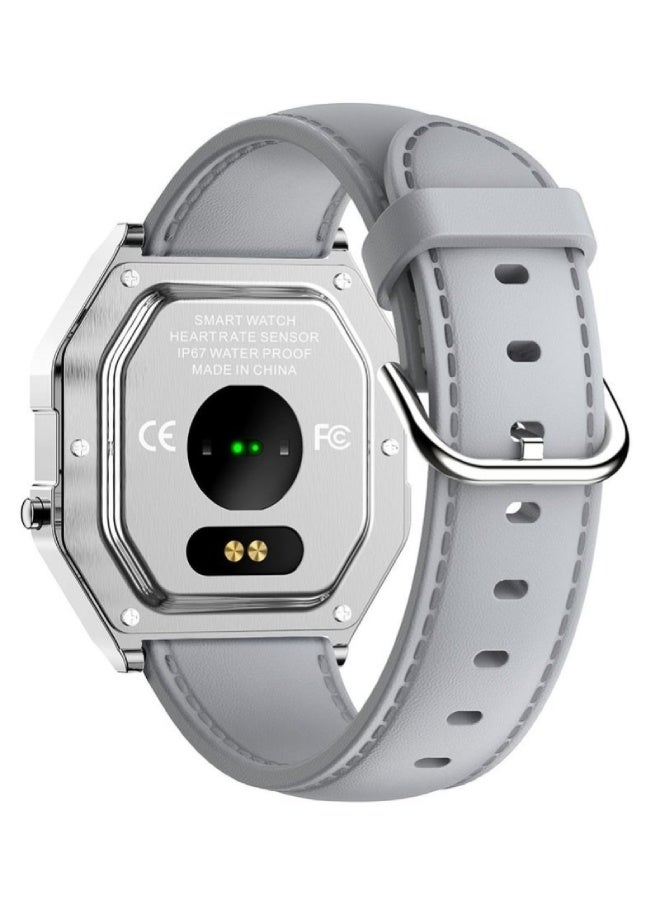 AROAQ KW18 Men Smart Watch with Leather Strap – IP67 Waterproof, BP Operator, SpO2, Heart Rate, GPS, Multi-Sports, Bluetooth 5.0 for Android & iOS - Gray - Image 4