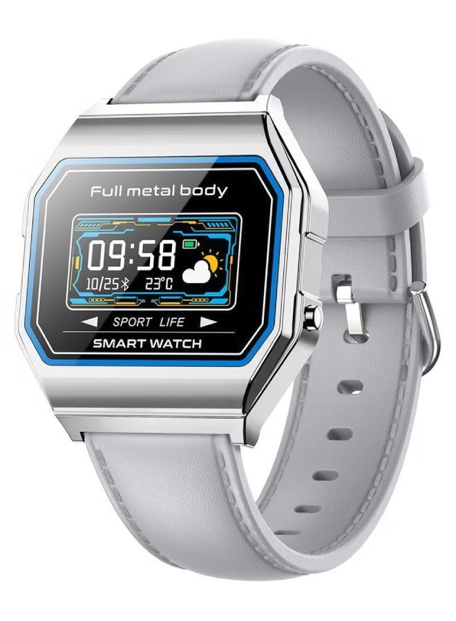 AROAQ KW18 Men Smart Watch with Leather Strap – IP67 Waterproof, BP Operator, SpO2, Heart Rate, GPS, Multi-Sports, Bluetooth 5.0 for Android & iOS - Gray - Image 1