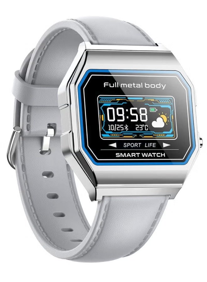 AROAQ KW18 Men Smart Watch with Leather Strap – IP67 Waterproof, BP Operator, SpO2, Heart Rate, GPS, Multi-Sports, Bluetooth 5.0 for Android & iOS - Gray - Image 2