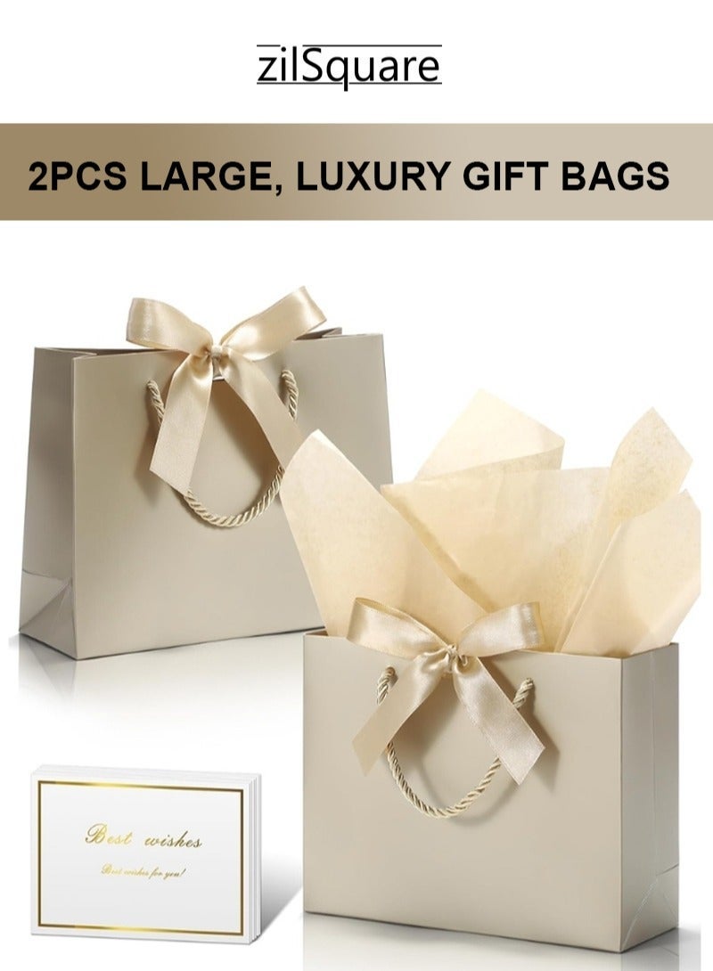 زيل سكوير حقيبة هدايا فاخرة كبيرة مكونة من قطعتين مع شريط ساتان على شكل قوس، ومقابض حبل، وورق مناديل، وبطاقة "أطيب التمنيات" — حقيبة هدايا ورقية لامعة قابلة لإعادة الاستخدام، مثالية لأعياد الميلاد، حفلات الزفاف، الذكرى السنوية، حفلات استقبال المواليد، المناسبات الرسمية، العطلات، الحفلات، وتغليف الهدايا الصديق للبيئة. - Image 1