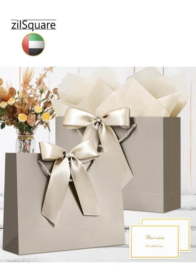 زيل سكوير حقيبة هدايا فاخرة كبيرة مكونة من قطعتين مع شريط ساتان على شكل قوس، ومقابض حبل، وورق مناديل، وبطاقة "أطيب التمنيات" — حقيبة هدايا ورقية لامعة قابلة لإعادة الاستخدام، مثالية لأعياد الميلاد، حفلات الزفاف، الذكرى السنوية، حفلات استقبال المواليد، المناسبات الرسمية، العطلات، الحفلات، وتغليف الهدايا الصديق للبيئة. - Image 2