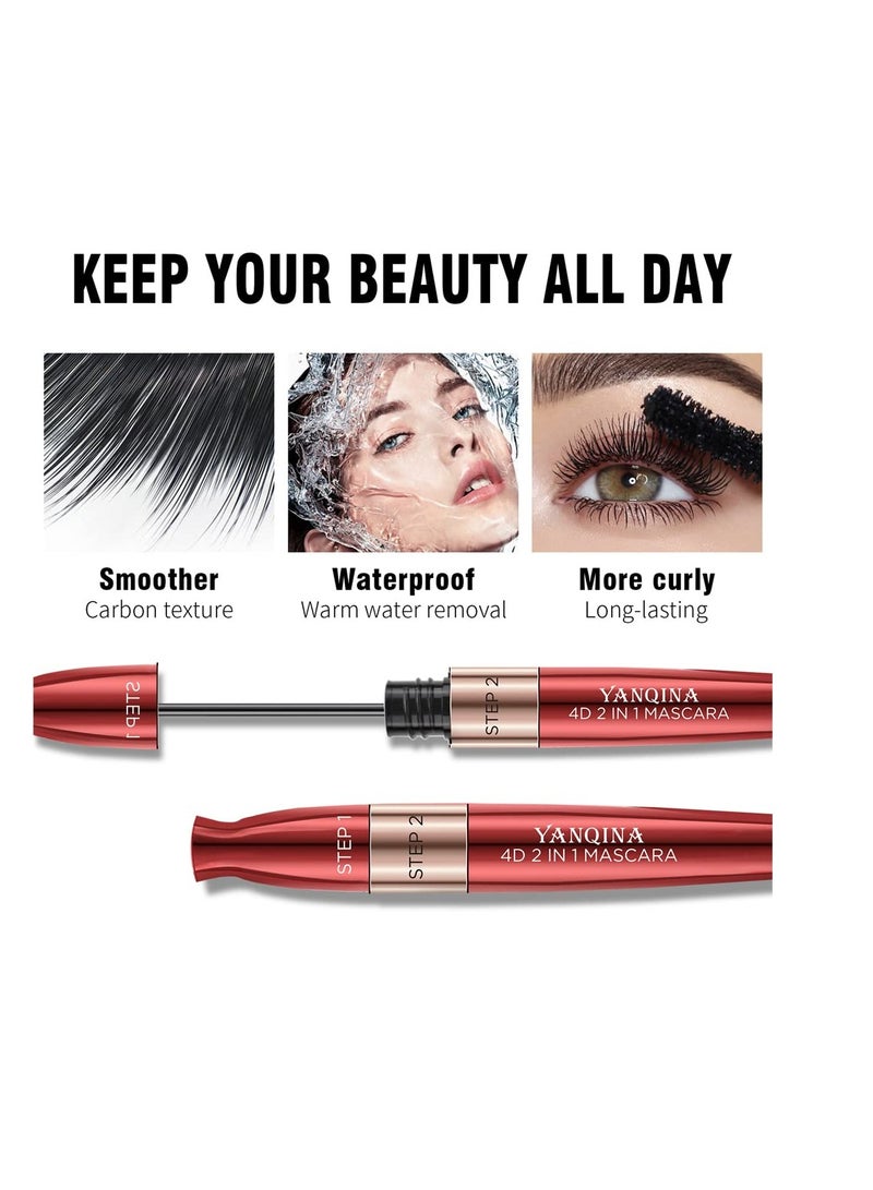 Excefore 4D Silk Fiber Lash Mascara, 2 brush heads, 2 in 1 Mascara, Lengthening and Thick, Waterproof Extra Long Lash Eyelashes, Voluminous Eyelashes , Smudge-proof (1 Pcs) - Image 2