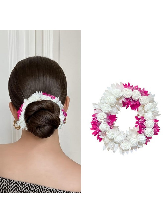 BLUSHIA Artificial Bridal Rose Petal Flower Pink Tiara Gajra Hair Juda For Women Floral Hair Bun Accessories | Suitable for Traditional Indian Wedding/Marriage/Engagements (Pack of 1) - Image 1