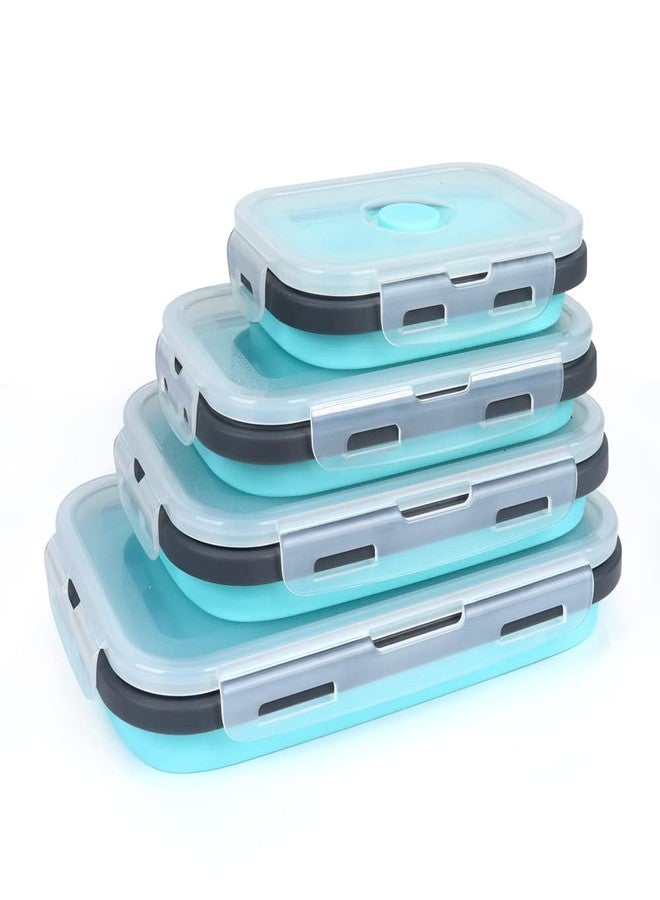 VIGIND Set of 4 Collapsible Foldable Silicone Food Storage Containers,Ktichen Collapsible Storage Bowls with Airtight Plastic Lids for Leftover, Silicone Lunch Box-Microwave,Dishwasher,Freezer Safe - Image 1