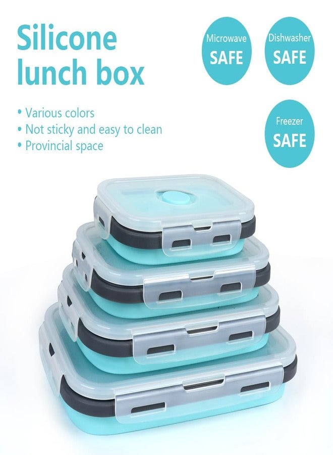 VIGIND Set of 4 Collapsible Foldable Silicone Food Storage Containers,Ktichen Collapsible Storage Bowls with Airtight Plastic Lids for Leftover, Silicone Lunch Box-Microwave,Dishwasher,Freezer Safe - Image 5