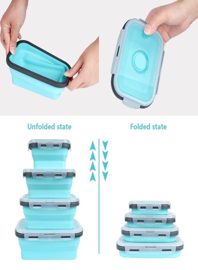 VIGIND Set of 4 Collapsible Foldable Silicone Food Storage Containers,Ktichen Collapsible Storage Bowls with Airtight Plastic Lids for Leftover, Silicone Lunch Box-Microwave,Dishwasher,Freezer Safe - Image 4