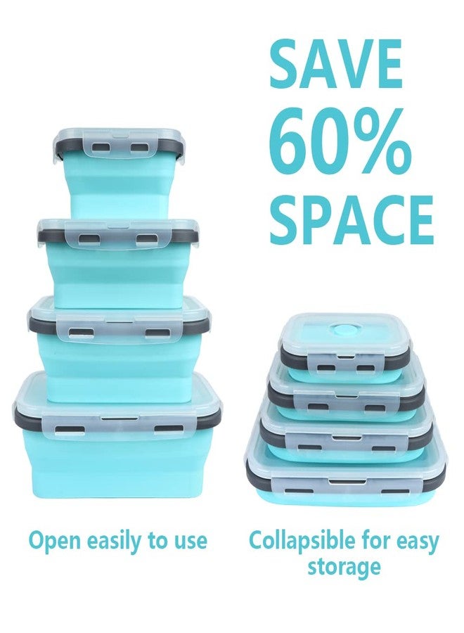 VIGIND Set of 4 Collapsible Foldable Silicone Food Storage Containers,Ktichen Collapsible Storage Bowls with Airtight Plastic Lids for Leftover, Silicone Lunch Box-Microwave,Dishwasher,Freezer Safe - Image 3