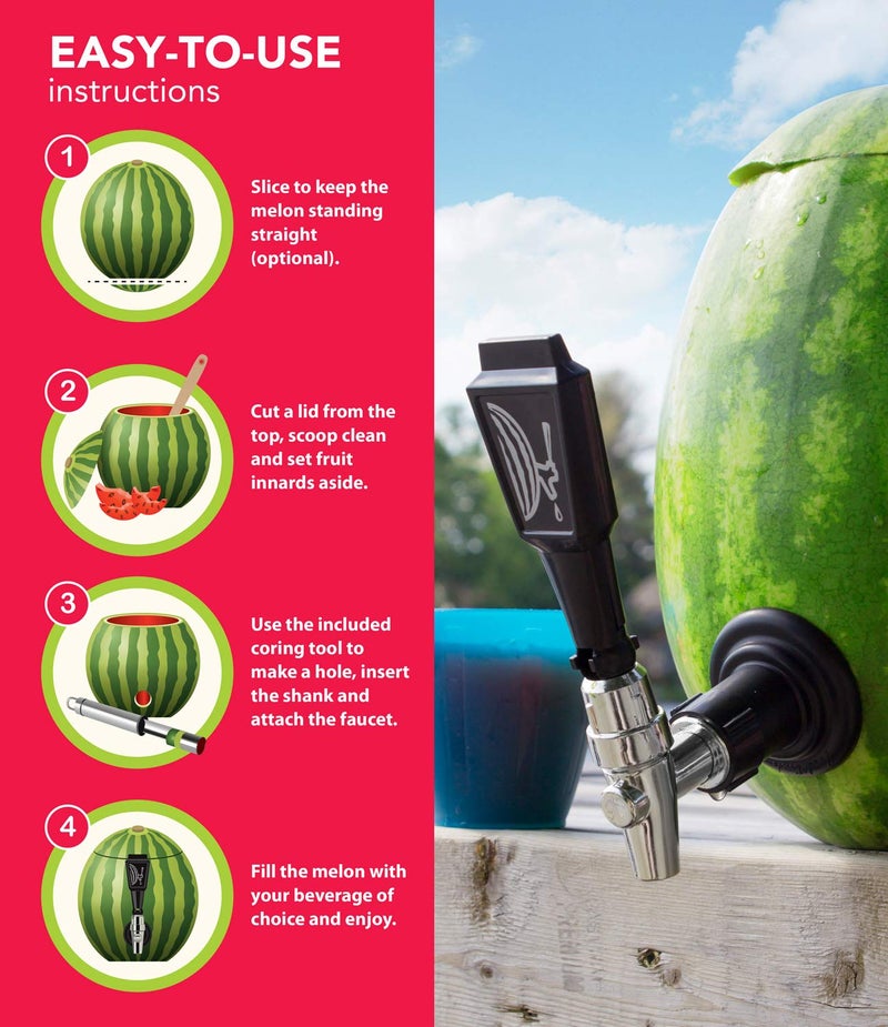 Final Touch Watermelon Keg Tapping Kit - Turn Watermelons & Pumpkins into Drink Dispensers with Shank, Faucet, Coring Tool, and Recipe Instructions - Perfect for Parties, BBQs, and Picnics (BD204) - Image 3