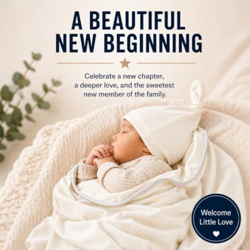 Newborn Baby Gift Set, 3-Piece Cotton Jersey Swaddle Blanket 100 x 100 cm, Knot Hat 0-3 Months Birth Milestone Card, Oeko-Tex Materials, Made in Poland - Image 3