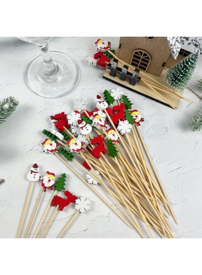 200 Pieces Christmas Snowman Snowflakes Cocktail Picks Assorted Handmade Xmas Tree Snowman Fruits Bamboo Toothpicks for Christmas Party Drink Fruit Dessert Food Appetizers Decoration - Image 4