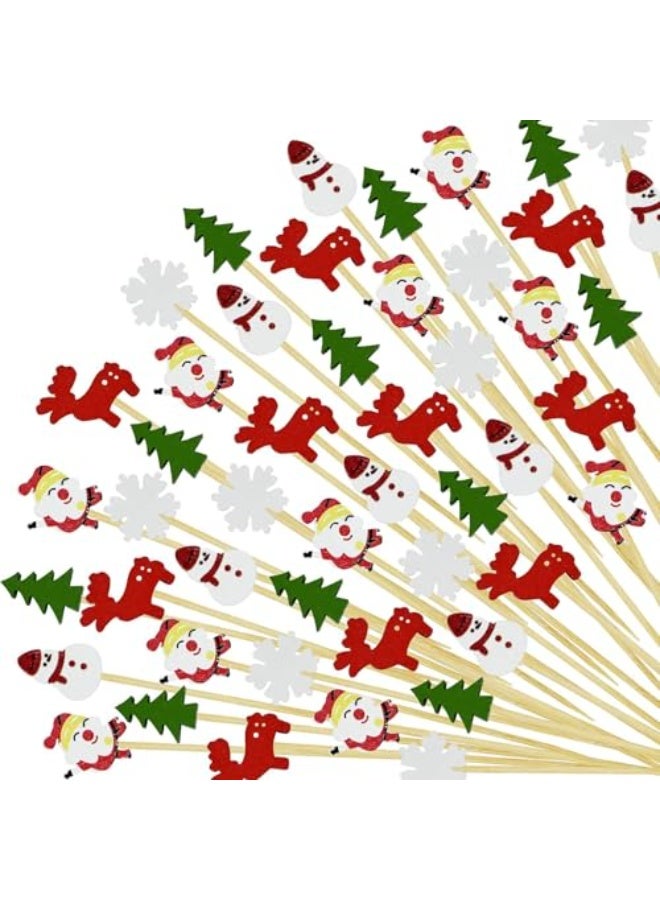 200 Pieces Christmas Snowman Snowflakes Cocktail Picks Assorted Handmade Xmas Tree Snowman Fruits Bamboo Toothpicks for Christmas Party Drink Fruit Dessert Food Appetizers Decoration - Image 1