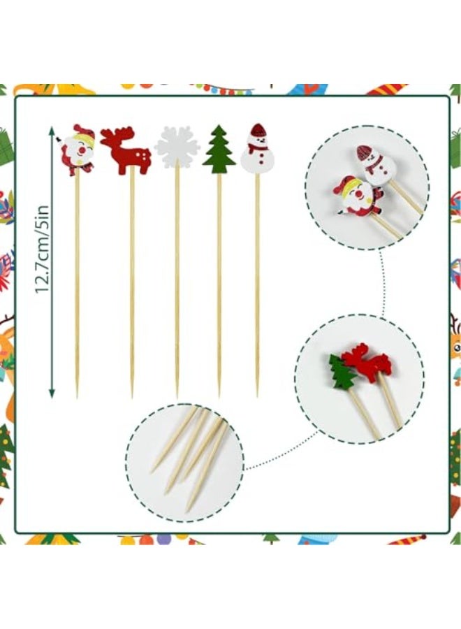 200 Pieces Christmas Snowman Snowflakes Cocktail Picks Assorted Handmade Xmas Tree Snowman Fruits Bamboo Toothpicks for Christmas Party Drink Fruit Dessert Food Appetizers Decoration - Image 2