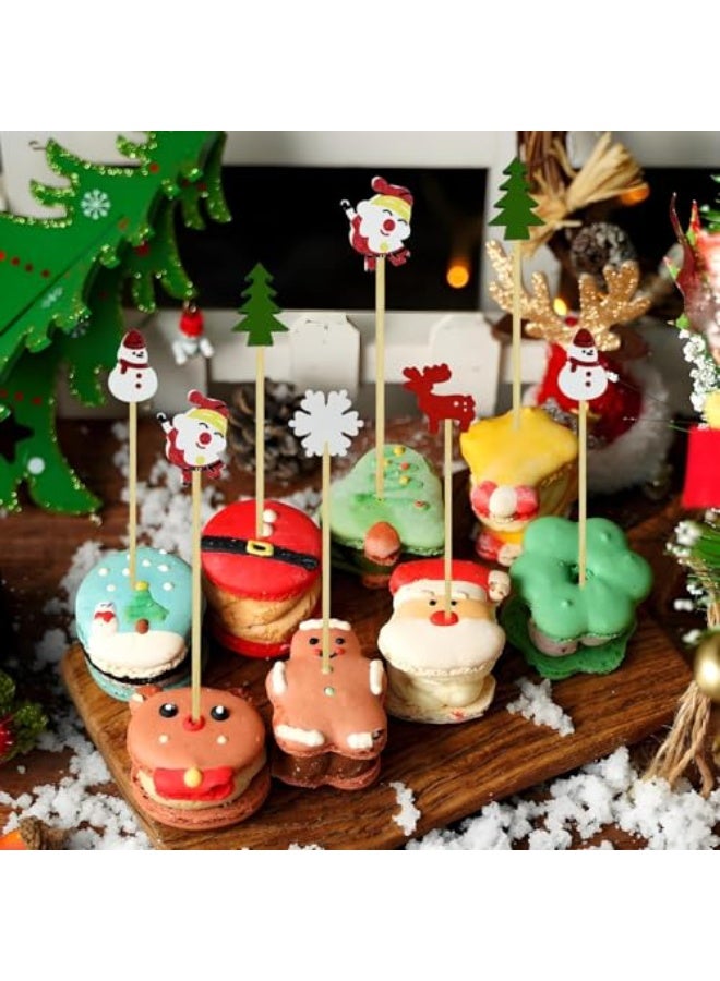 200 Pieces Christmas Snowman Snowflakes Cocktail Picks Assorted Handmade Xmas Tree Snowman Fruits Bamboo Toothpicks for Christmas Party Drink Fruit Dessert Food Appetizers Decoration - Image 3