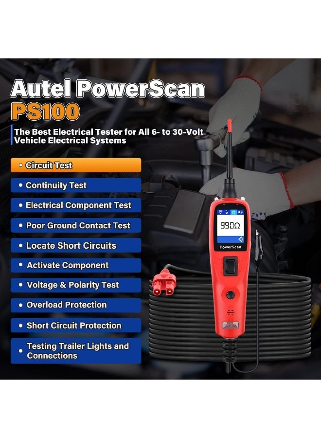 Autel PowerScan PS100 Circuit Probe Kit, Electrical System Diagnostic Tool, Built-in Circuit Breaker, AC/DC Current Resistance, Easy to Read Continuity/Probe/Signal Test - Image 2