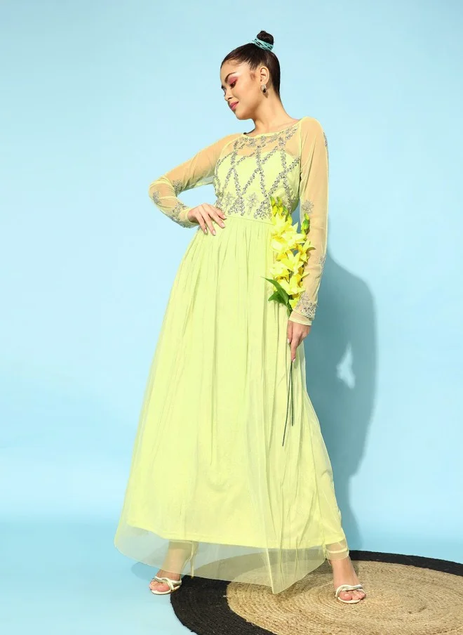 STREET 9 Lime Green Solid Dress for Women