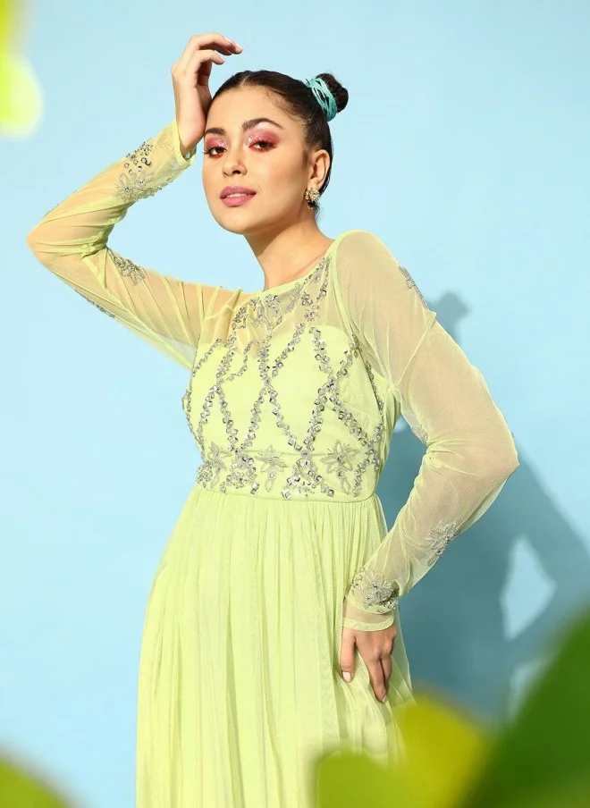 STREET 9 Lime Green Solid Dress for Women