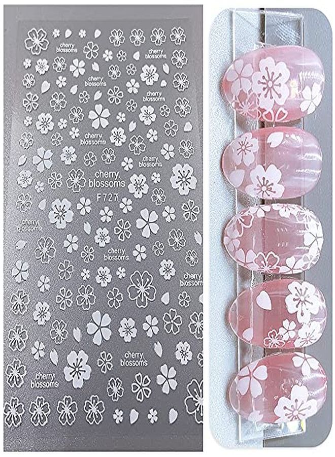 ZEYER Flower Nail Art Stickers Decals 4 Sheets White Cherry Blossoms Nail Art Supplies 3D SelfAdhesive Nail Decorations Accessories Diy Acrylic Nail Art Applique (White) - Image 5