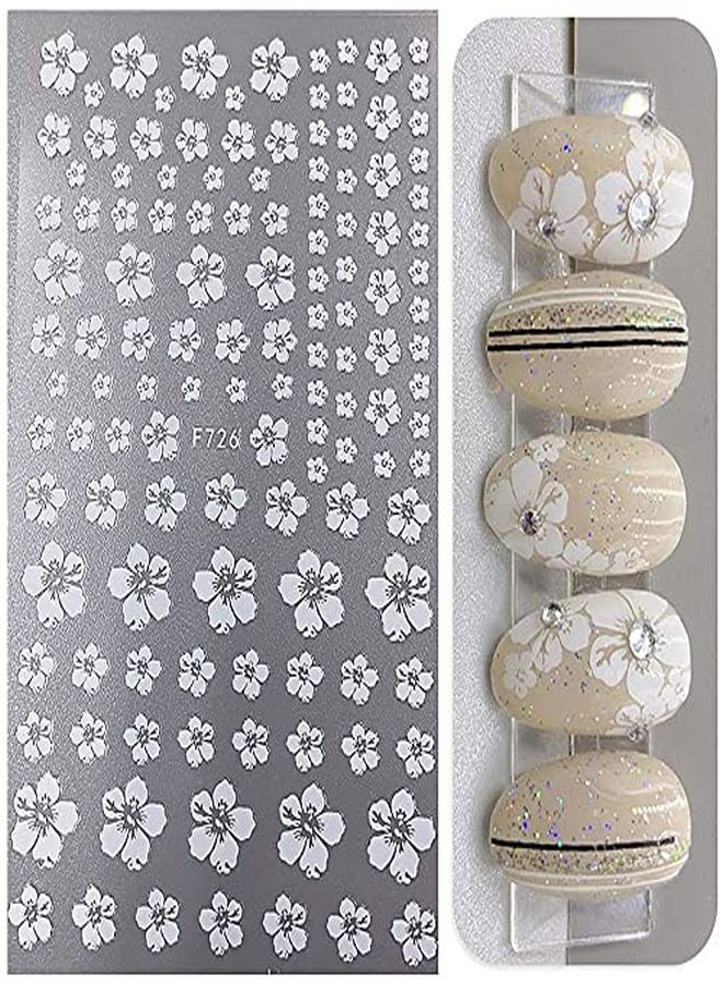 ZEYER Flower Nail Art Stickers Decals 4 Sheets White Cherry Blossoms Nail Art Supplies 3D SelfAdhesive Nail Decorations Accessories Diy Acrylic Nail Art Applique (White) - Image 4
