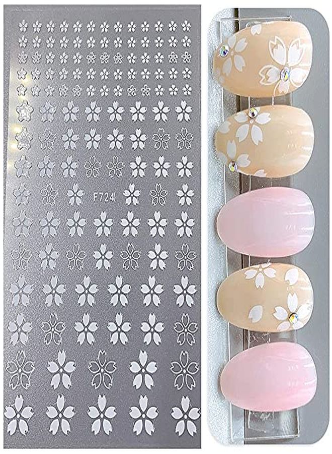 ZEYER Flower Nail Art Stickers Decals 4 Sheets White Cherry Blossoms Nail Art Supplies 3D SelfAdhesive Nail Decorations Accessories Diy Acrylic Nail Art Applique (White) - Image 3