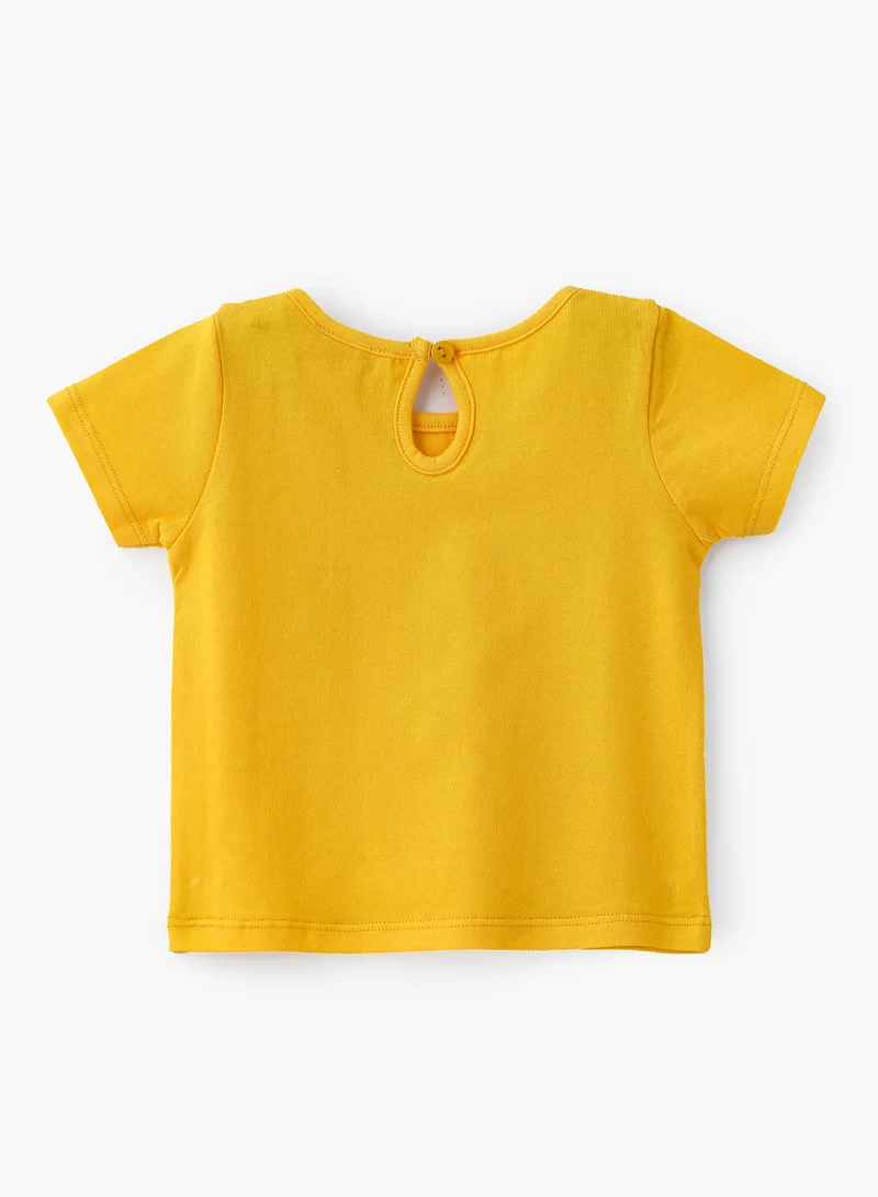 Jelliene Girls' Yellow Floral Embroidered Cotton T-Shirt