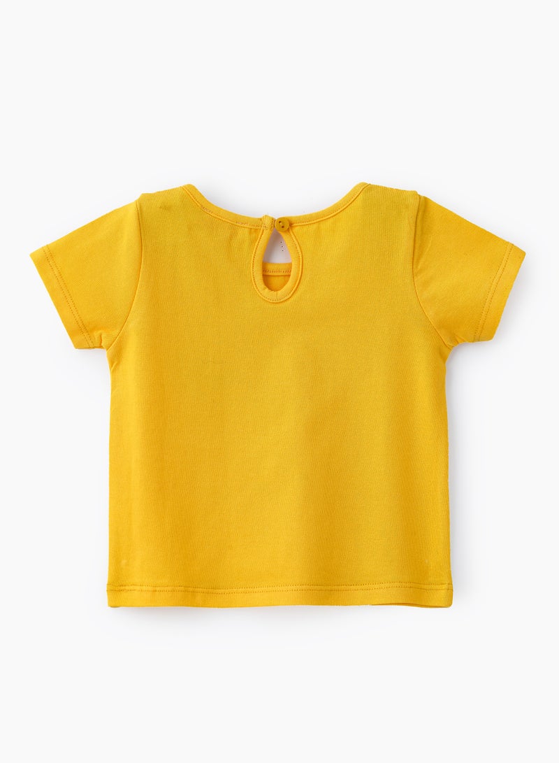 جيلين تيشيرت قطن مطرز بالزهور باللون الأصفر للبنات - Image 2