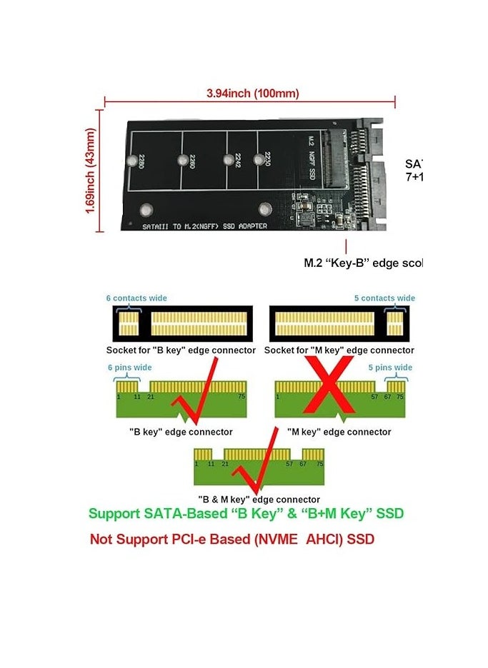 ماركة غير محددة - محول M.2 NGFF إلى SATA III 22-Pin لـ NGFF M.2 إلى SATA محول بطاقة يعتمد على مفتاح B/B + M 2280 2260 2242 2230mm SSD فائق السرعة 6 جيجابت في الثانية لأجهزة الكمبيوتر المحمولة - Image 1