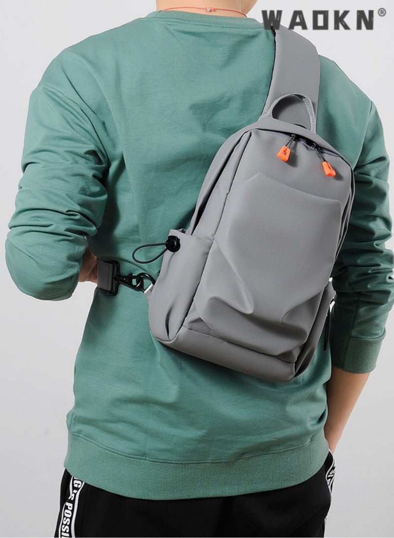 WAOKN Crossbody Backpack, Lightweight Shoulder Bag Men Women Adjustable Strap Backpack Chest Bag Water Resistant Small Shoulder Backpack with USB Charger Port, for Outdoor Hiking, Traveling, Cycling Grey - Image 2