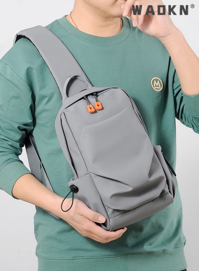 WAOKN Crossbody Backpack, Lightweight Shoulder Bag Men Women Adjustable Strap Backpack Chest Bag Water Resistant Small Shoulder Backpack with USB Charger Port, for Outdoor Hiking, Traveling, Cycling Grey - Image 3