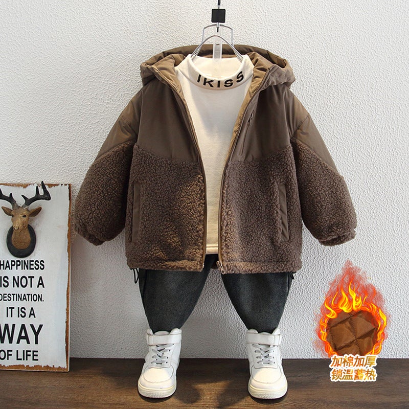 Children'S Cotton Thickened Coat Children'S Winter Lamb Wool Sweater Western Style Boy - Image 2