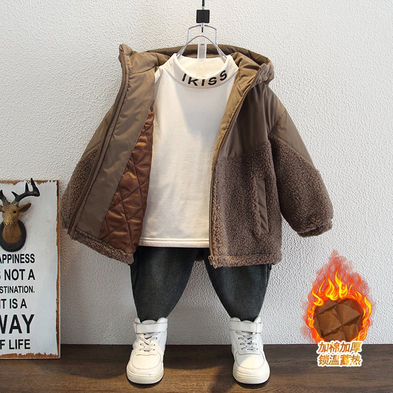 Children'S Cotton Thickened Coat Children'S Winter Lamb Wool Sweater Western Style Boy - Image 1