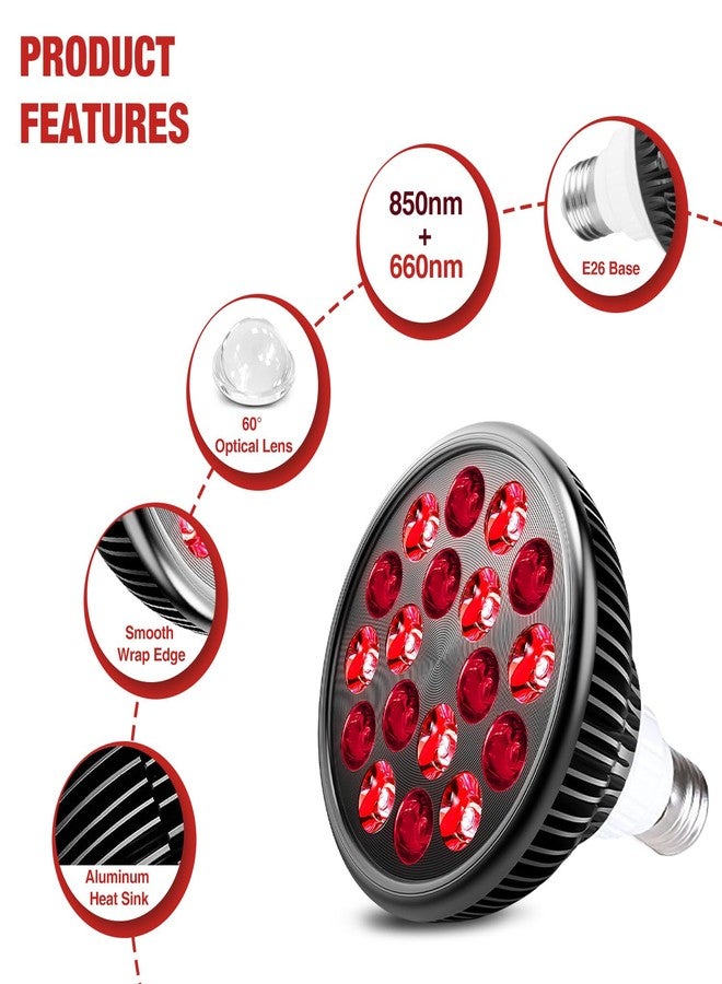 Aumtrly Red Light Therapy Bulb, Red Light Therapy for Body and Face Use, 18 LEDs 660nm Red and 850nm Near Infrared Red Light Therapy Lamp Suitable E26 Socket (Only Bulb) - Image 5