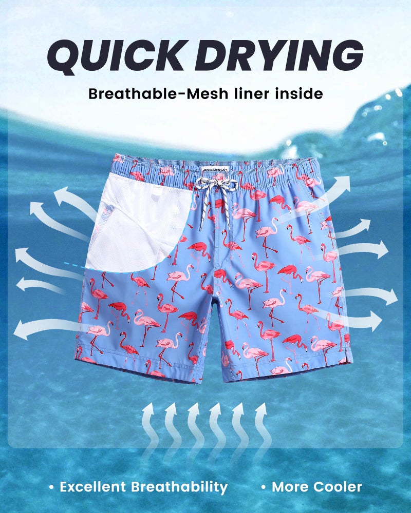 MaaMgic Mens Quick Dry Flamingo Swim Trunks With Mesh Lining Swimwear Bathing Suits,New-gma826-flamingo,L - Image 3