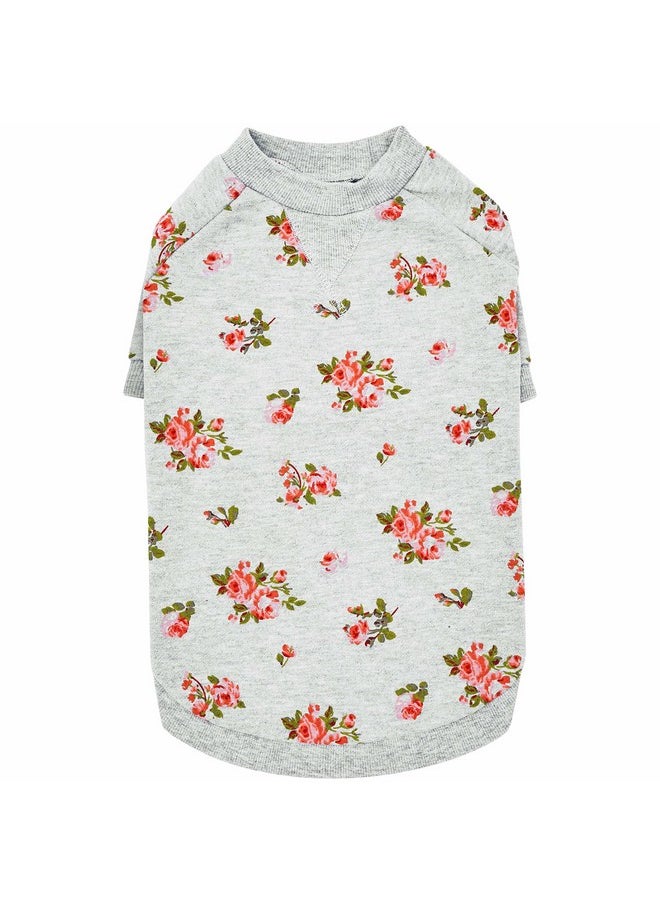 Blueberry Pet 2023 New Spring Scent Inspired Rose Flower CrewNeck Pullover Dog Sweatshirt In Stylish Grey, Back Length 12", Pack Of 1 Clothes For Dogs  - Image 1