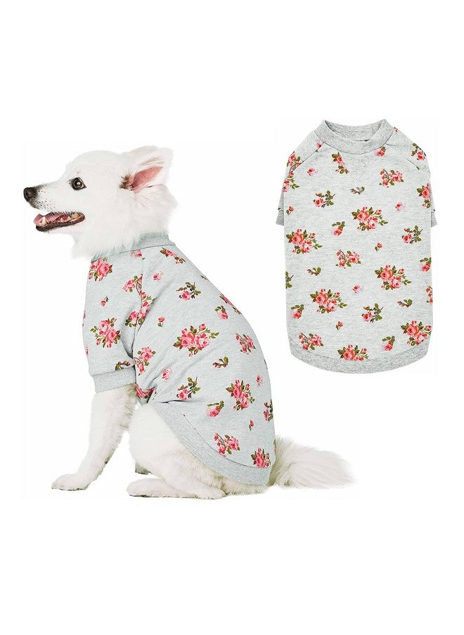 Blueberry Pet 2023 New Spring Scent Inspired Rose Flower CrewNeck Pullover Dog Sweatshirt In Stylish Grey, Back Length 12", Pack Of 1 Clothes For Dogs  - Image 3