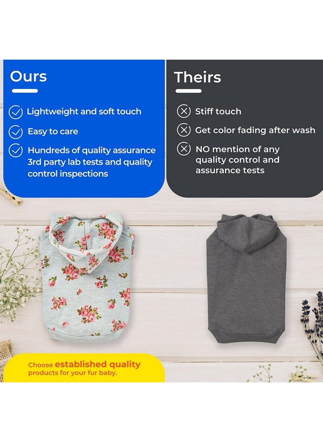 Blueberry Pet 2023 New Spring Scent Inspired Rose Flower CrewNeck Pullover Dog Sweatshirt In Stylish Grey, Back Length 12", Pack Of 1 Clothes For Dogs  - Image 2