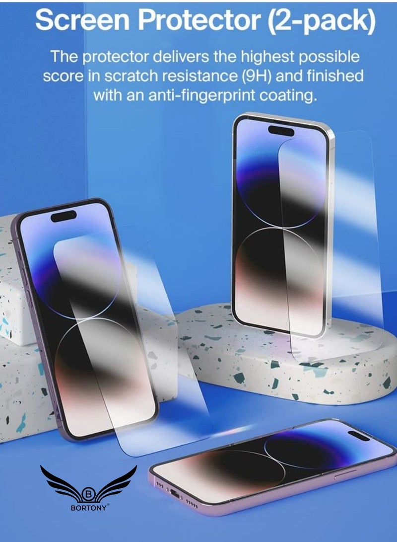 BORTONY Pack of 2 Tempered Glass Screen Protector for 14 Pro Max 6.7 Inch Easy Installation Bubble Free HD Clear Scratch Resistant Anti-Fingerprint Full Screen Coverage Comaptible with Apple iPhone 14 Pro Max - Image 2
