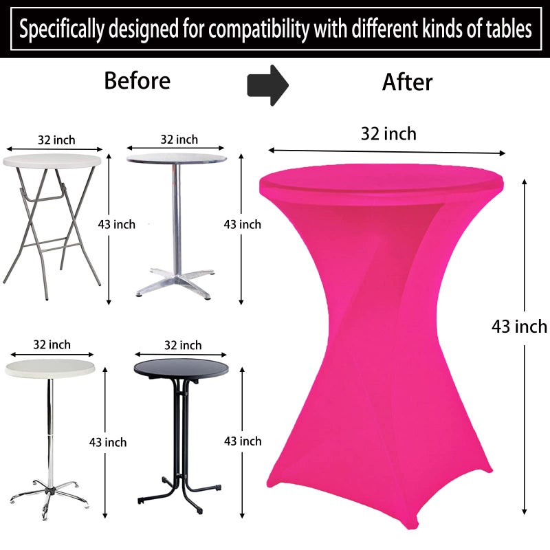 Jusmate Cocktail Table Covers - Spandex Round High Top Tablecloth - 2 Pack 32x43 Inch Magenta Stretch Fitted Highboy Table Cover Cloth for Wedding, Party, Banquet, Event - Image 3
