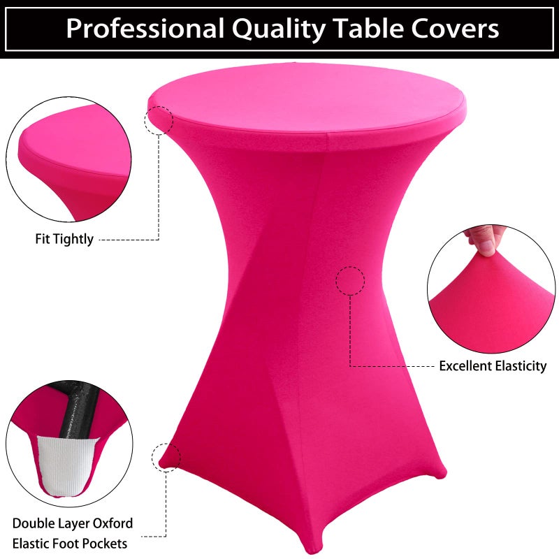 Jusmate Cocktail Table Covers - Spandex Round High Top Tablecloth - 2 Pack 32x43 Inch Magenta Stretch Fitted Highboy Table Cover Cloth for Wedding, Party, Banquet, Event - Image 4
