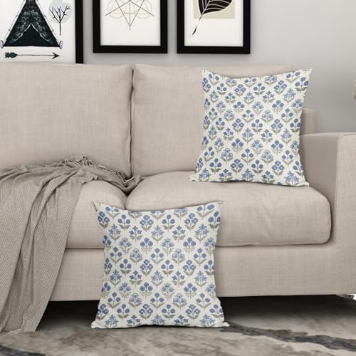 Sivirary أغطية وسائد مزخرفة بطبعة زهور باللون الأزرق الرمادي 18x18 بوصة مجموعة من 2 - Image 3