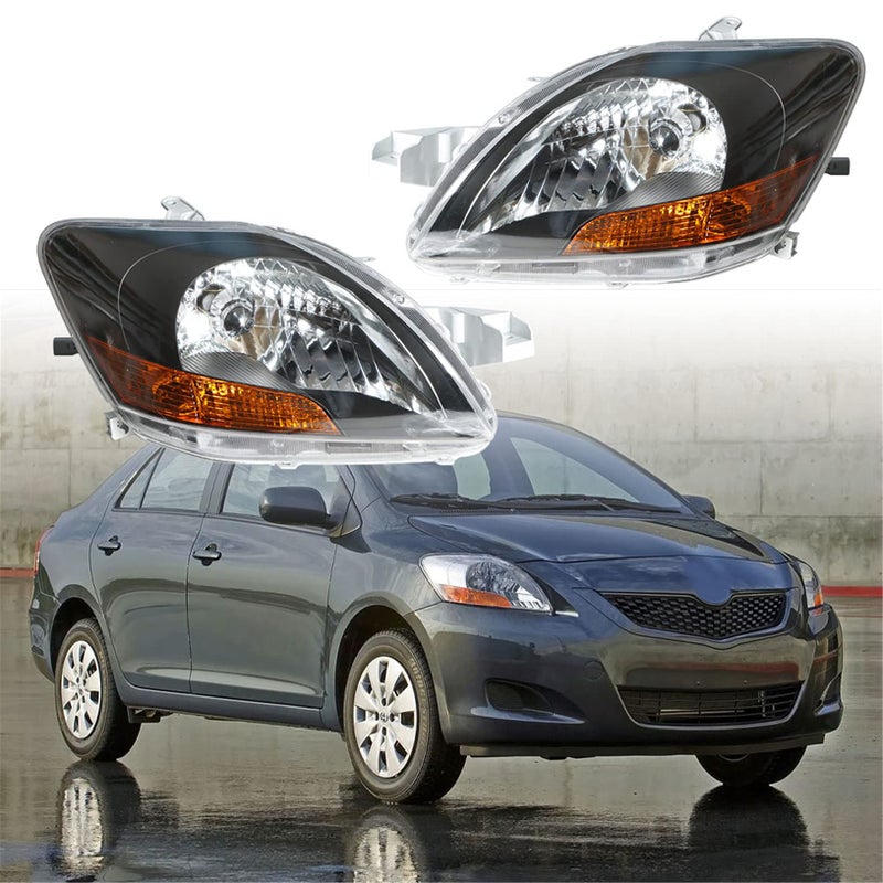 LABLT Headlights Replacement for 20072011 Yaris Sedan Black Housing Projector Headlights Pair LeftRight Side Passenger Driver Side