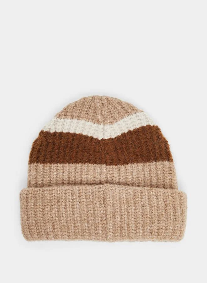 Styli Khaki Striped Knit Beanie