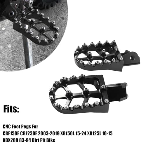 Adsspro Motorcycle CNC Aluminum Foot Pegs Rests Footpegs For CRF150F CRF230F CRF230 CRF150 F CRF 150F 230F 150 230 F 2003-2019 XR150L 15-24 XR125L 10-15 KDX200 83-94 Dirt Pit Bike (Black) - Image 2