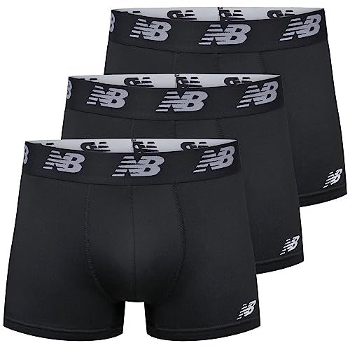 New Balance Men's No Fly Trunks Boxer Brief Underwear, Jacquard Waistband, Breathable Lightweight, Moisture Wicking (3 Pack), Black/Black/Black, Medium - Image 4
